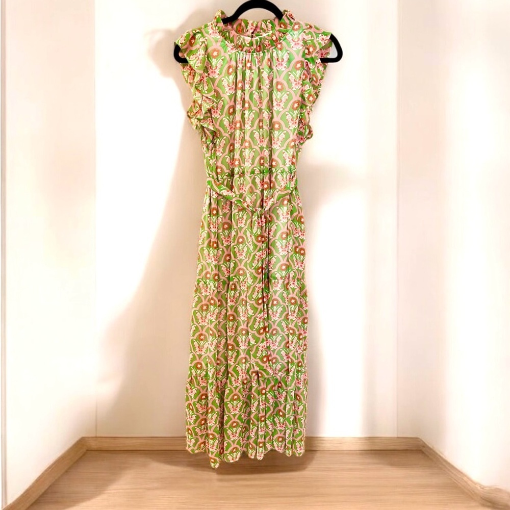 Jade Ruffles Tiered Maxi Dress, “Butterfly Bliss”, Size M, Ruffled High …
